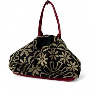 Elegant Black and Gold Floral Handbag
